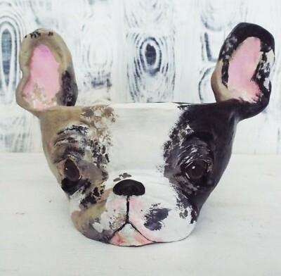 One of a Kind Pottery Planter French Bull Dog Dog Original bowl Bowl ...