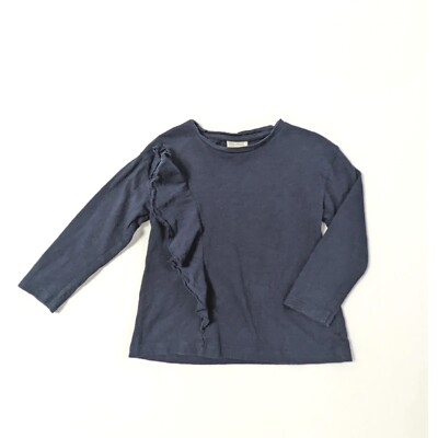 Zara SOFT COLLECTION Navy Long Sleeve Shirt With Frills Girl's Size 4 Years 