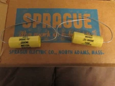 .22uF 300V SPRAGUE 148P Yellow Jacket Axial Capacitors (2pcs) NOS SHIPS USA
