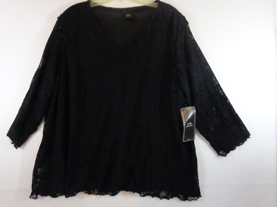 J.T.B. Woman 3/4 Sleeve V Neck Lace Blouse Women 2X Black New With Tags