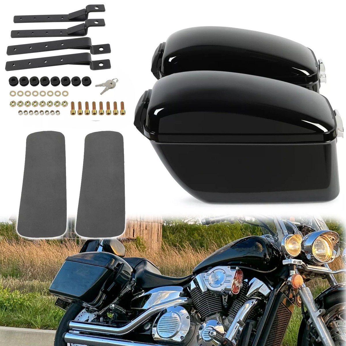 Vivid Black Hard Saddle Bag SaddleBags For Dyna V-Rod Vstar 650