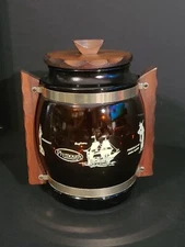 VTG Siesta Ware Large Amber Barrel Shaped Glass Snack Jar Plymouth MA Massasoit