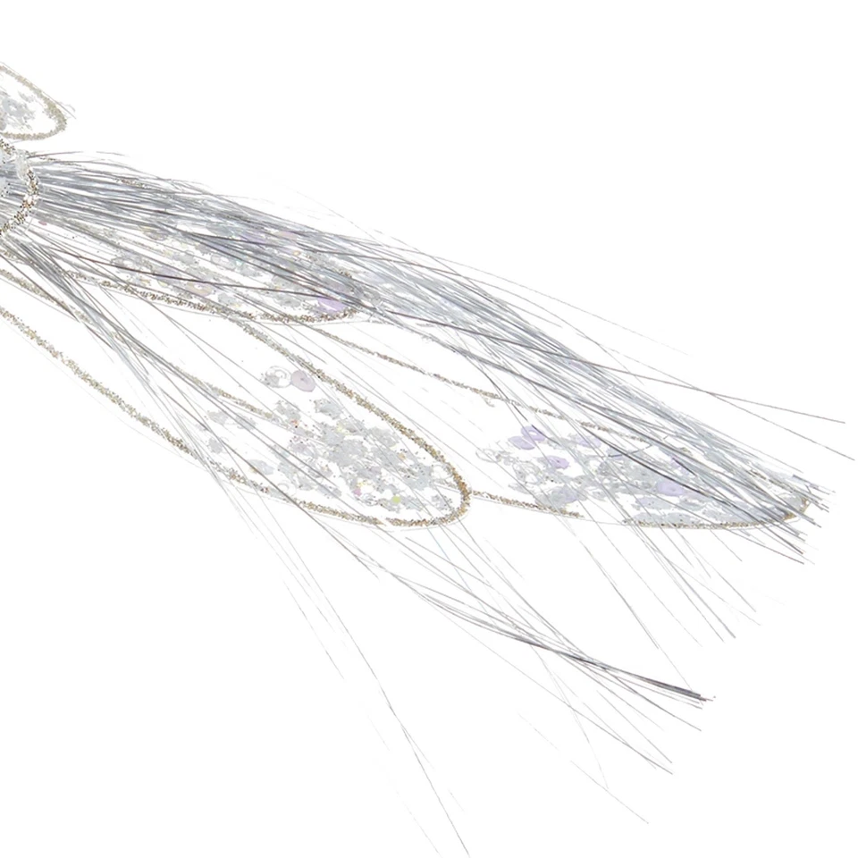 Albero di Natale Bianco Uccello con Clip Decorazione Glitter Lustrini 18cm Set 2 - Immagine 3 di 3