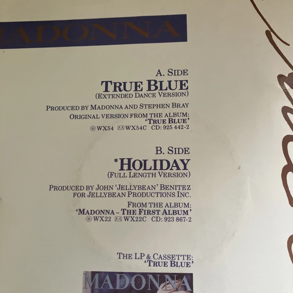 MADONNA 12" SINGLE: TRUE BLUE (EXTENDED DANCE VERSION) + HOLIDAY Quality Lyrics - Image 3 of 4