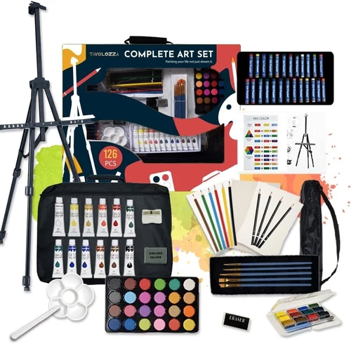 Tavolozza Deluxe Artist Painting Set 126pc - Easel Canvas Tools Art Kit Gift UK