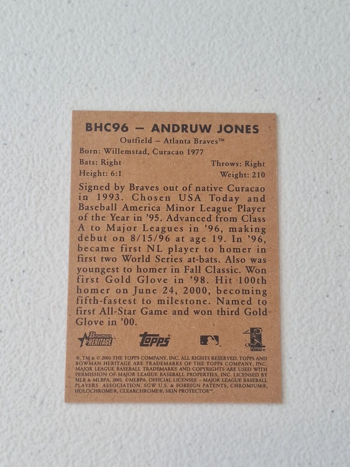 2001 Bowman Heritage - Chrome #BHC96 - Andruw Jones ⚾ - Image 2 of 2