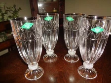 SET OF 4 SHANNON CRYSTAL FOOTED GOBLET ICE TEA GLASSES 24% Lead Crystal SLOVAKIA