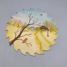 Hand Painted Saw Blade Barn Spring Landscape Trees Bird Signed 7"