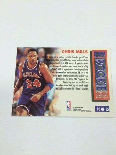 1993/94 Fleer Ultra NBA Basketball Card ALL ROOKIE SERIES CARD #10 CHRIS MILLS - Picture 2 of 2