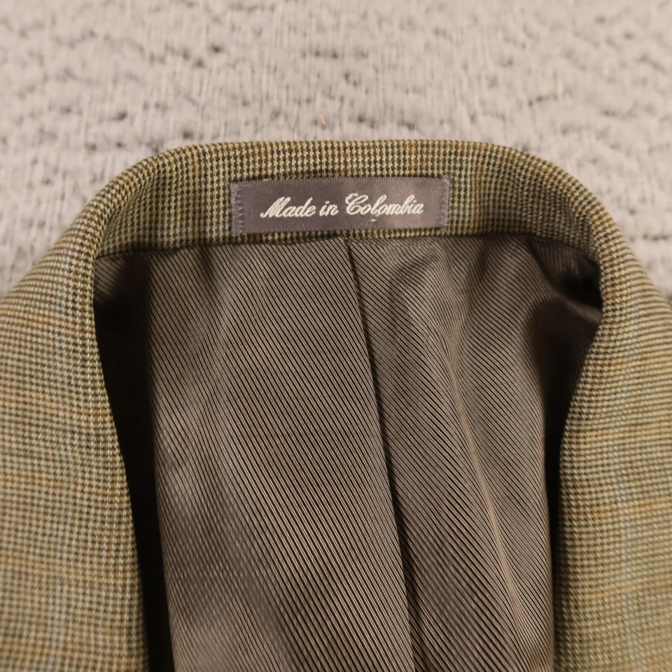 Chaqueta de Tweed VINTAGE M Verde Marrón Pata de Gallo Sobre Cuadros 100% Lana Blazer 42L Foto 3 de 4