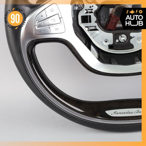 14-17 Mercedes W222 S550 S600 Steering Wheel Wood w/ Paddle Shifters Black OEM - Picture 6 of 24