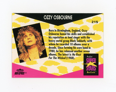 OZZY OSBOURNE 1991 Pro Set Super Stars MusiCards Rc #215 JM | eBay