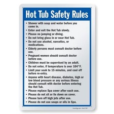 -S-4896-Pl "Hot Tub Safety Rules" Sign | - Black/Blue on White Plastic 10" x 14"