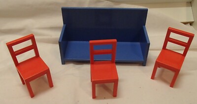 IKEA Dollhouse Miniatures Furniture Red Plastic Chairs Blue  Bench/Sofa/Couch