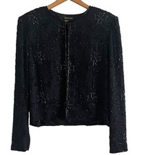 Vintage Jennife Silk Beaded Evening Jacket S Statement Glam Holiday Event Party