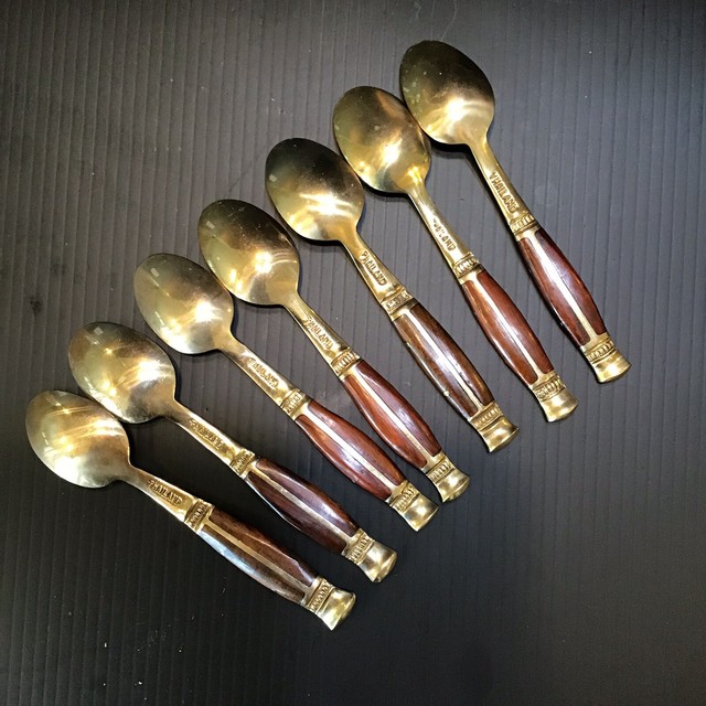 7 Vintage Brass and Wood (teak) Demi Spoons Made In Thailand eBay