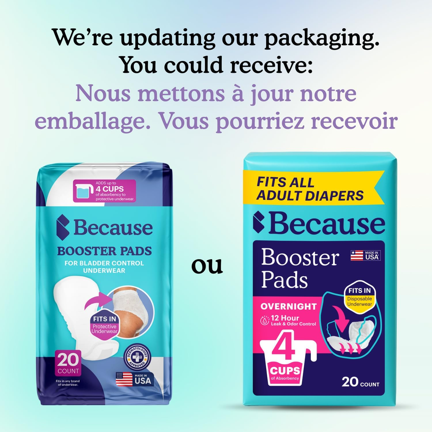 Because 45 Pack Overnight Booster Pads White Women's Incontinence Pads ...