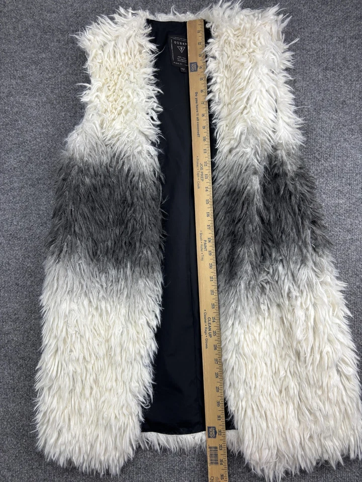 Chaleco Guess Mujer Pequeño Blanco Gris Imitación Piel Ombre Largo Peludo Sin Mangas Forrado Foto 3 de 4