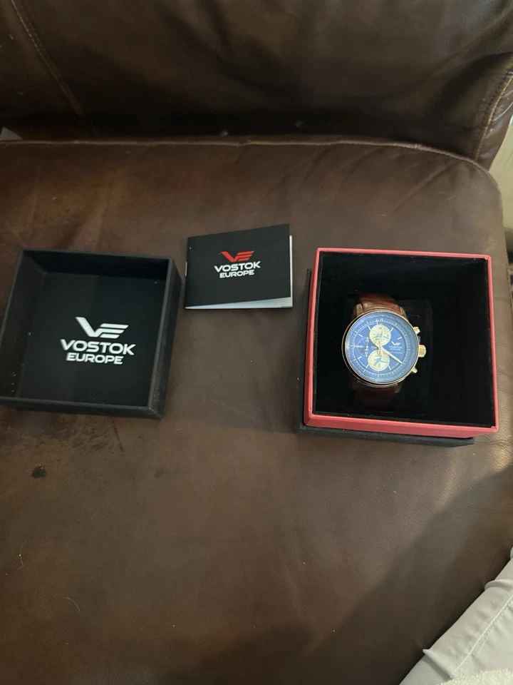 Vostok Europa mens watches automatic Royal Blue Face Rich Brown Leather Band - Image 2 of 4