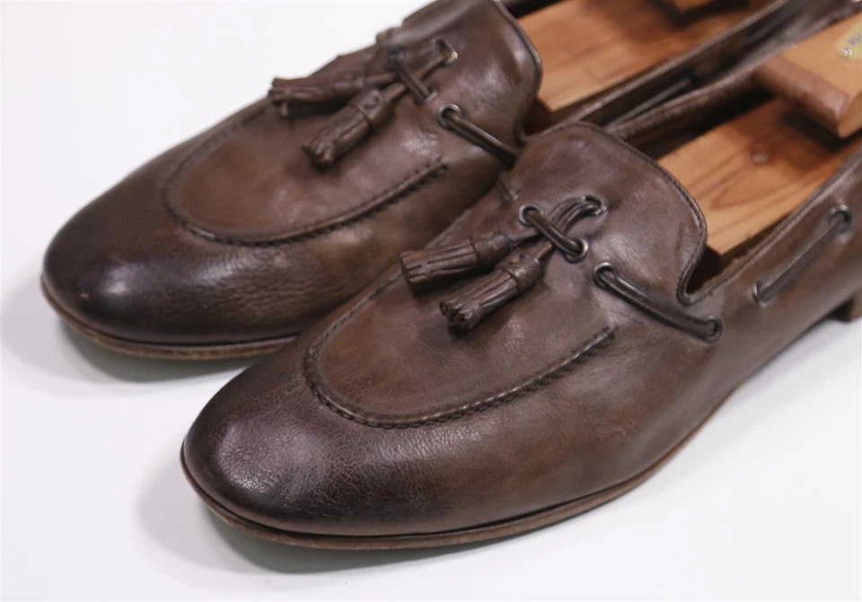 Prada Mens Brown Leather Tassel Loafers US 10 - Image 3 of 4