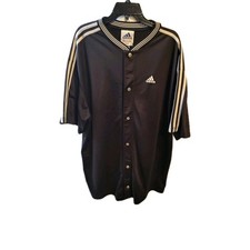 Vintage 90 s Adidas Short Sleeve Snap Up Black White Shoulder Stripe Shirt XXLT