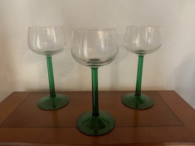 LUMINARC VINTAGE, Green Stem Wine Hock Glasses X 3   Made in France.   VGC 