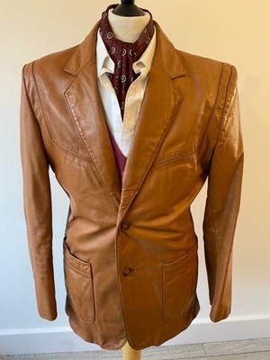 Vintage Herren 70er INDIE/MOD CHESS KING WEICH HELLBRAUN QUALITÄT LEDER JACKE BLAZER 40''