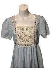 Vintage Gilead Baby Blue/lace Nightgown Small Tie Back Made In USA