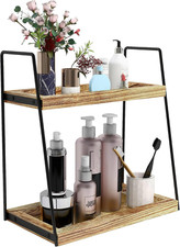 Bathroom Counter Organizer,Vanity Countertop Storage Shelf  2 Tier Rustic Brown
