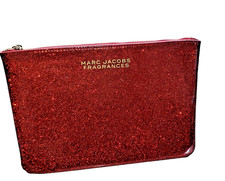 Marc Jacobs RED GOLD SPARKLE Pochette makeup Case ZIP BAG Nw out tags