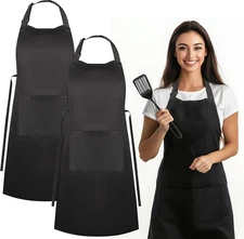 2 Pack Chef Aprons Black Waterproof Cooking Aprons with Pockets for Men Women