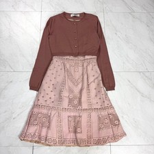VALENTINO Ensemble Dress 38 Pink Brown Sleeveless Lace 85cm 33.5cm