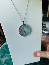 Sterling Silver Blue Mother of Pearl With Silver Butterfly Overlay Necklace
