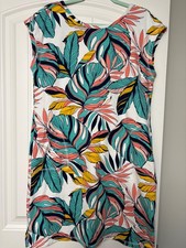 T by Talbots L Petite UPF 50 Cozy Crush Cross Back Dress Tropical Fronds Pockets