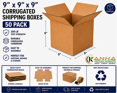 9x9x9 - 50 Boxes Corrugated Shipping Heavy Duty Moving Storage Packing Cardboard