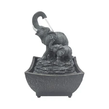 7.5 Playing Elephant  Baby Elephant Tabletop Water Fountain with Adapter