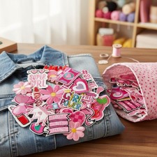 Pack of 32 Cute Pink Embroidered Patches - Perfect for Clothing  Accessories