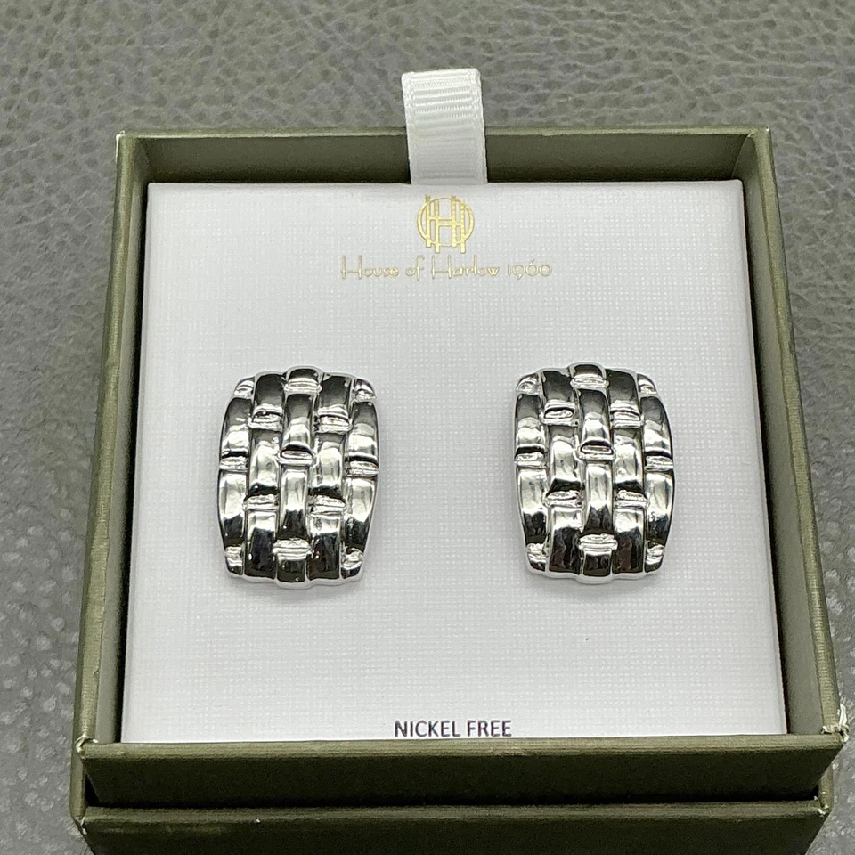 Pendientes House of Harlow 1960 tono plata clip tejido sin níquel nuevos en caja Foto 2 de 4
