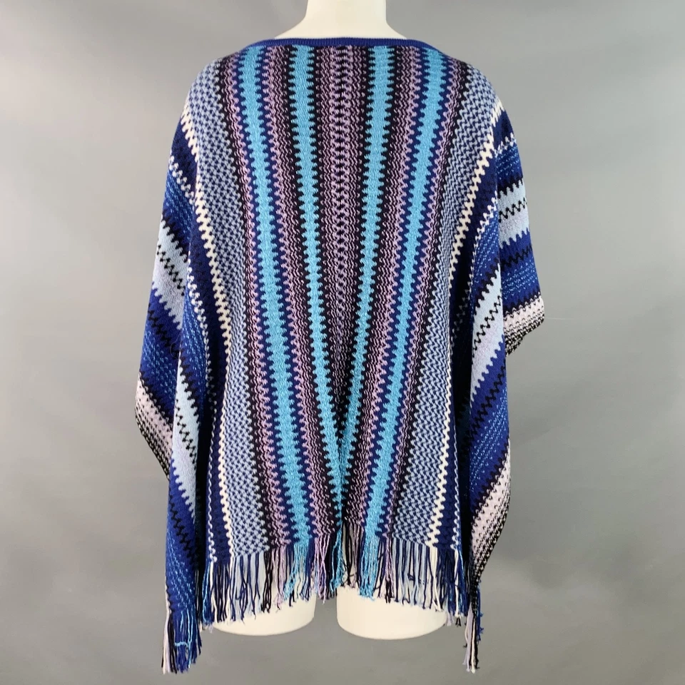 MISSONI TALLA S Azul Multicolor Mezcla Lana Geométrico con Flecos Poncho Capa - Imagen 4 de 4