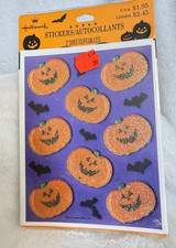 New Sealed Hallmark Halloween Jack O Lantern Pumpkin  Bats Glitter Stickers