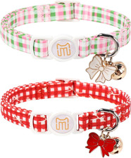 2 Pack Gingham Cat Collar with Bell,Breakaway Kitten Collars for Girl Cats