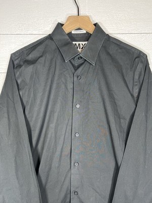 Express 1MX Men Extra Slim Fit Button Up Long Sleeve Shirt L (16-16.5) Black