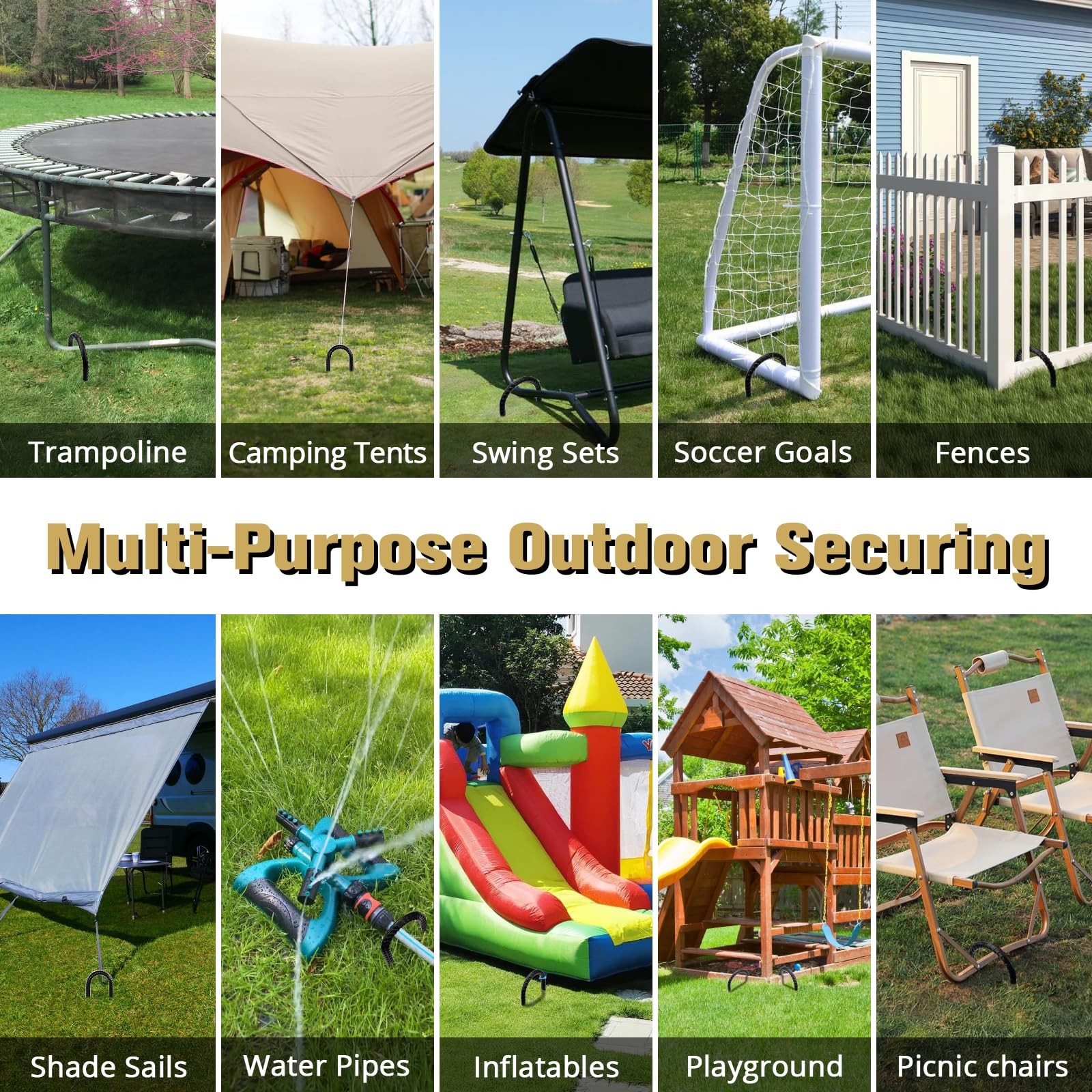 Trampoline Stakes High Wind - Heavy Duty 12 Inch Shaped Ground Anchors