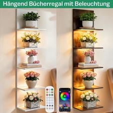 Wandregal Bücherregal mit RGB LED Beleuchtung 5 Lagiges Hängeregal Eckregal Holz
