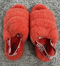 UGG Fluff Yeah Sling Back Strap Coral Fluffy Slippers Womens Size 7 Red Current