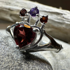Garnet Claddagh Ring Irish Ireland Promise Engagement Ladies Ring 925