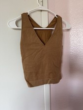 Brown Cropped Athletic Tank Top With Built In Bra