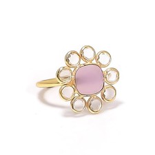 Pink Chalcedony, Topaz 925 Sterling Silver Jewelry Ring Size Adjustable E056