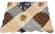 Vintage Patchwork Quilted Pillow Sham Floral Scalloped Edge Cottage Core Pink
