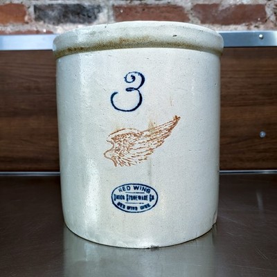 Vintage Red Wing 3 Gallon Shoulder Jug  Large Wing Antique Stoneware PA